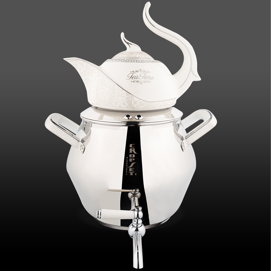 wکتری وقوری الماس استیل نقره ای براق کروپ ست کد7052