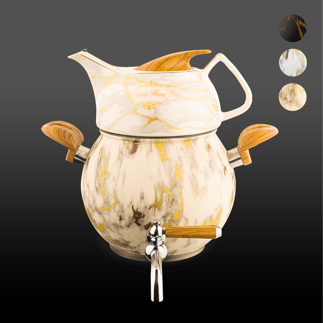 کتری و قوری روشاک استیل رنگی ماربل کروپ ست کد 2603