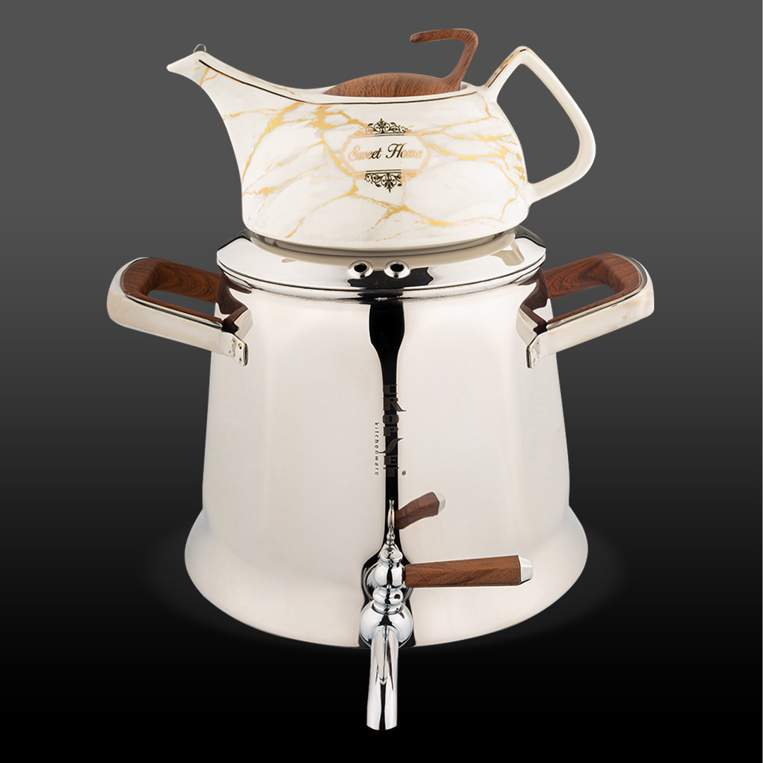 کتری و قوری هرمس استیل براق کروپ ست کد8801