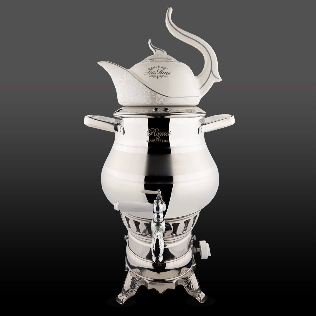 سماور 3 کاره السا استیل نقره ای براق کروپ ست کد 1022