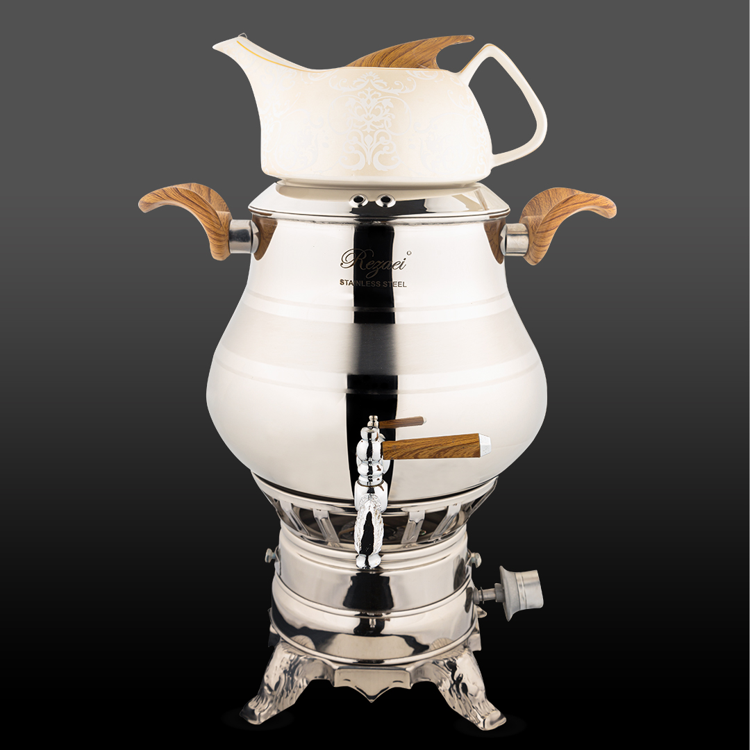 سماور 3 کاره السا استیل نقره ای براق کروپ ست کد 1022C