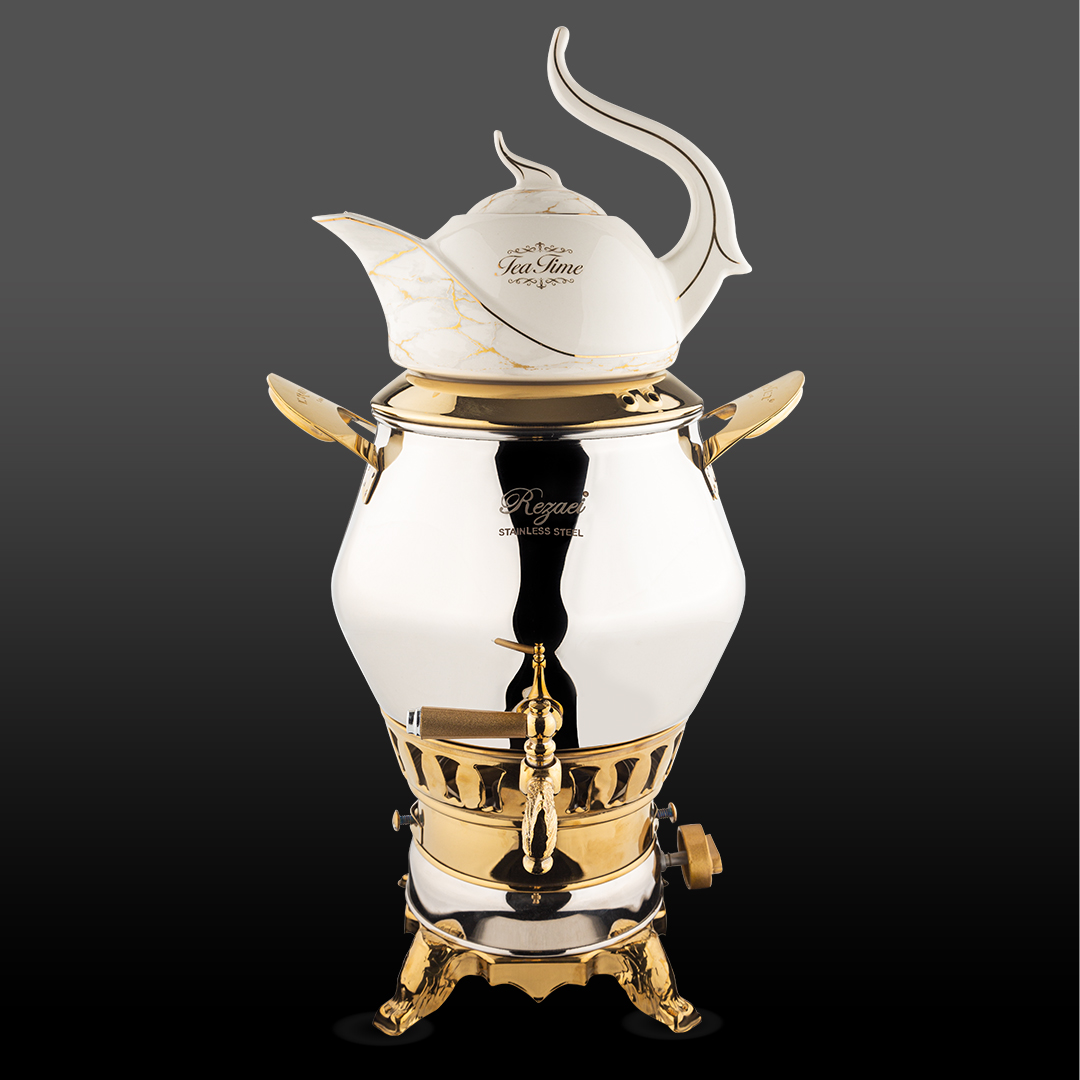 سماور 3 کاره الماس استیل نقره ای و طلایی براق کروپ ست کد 1080ST