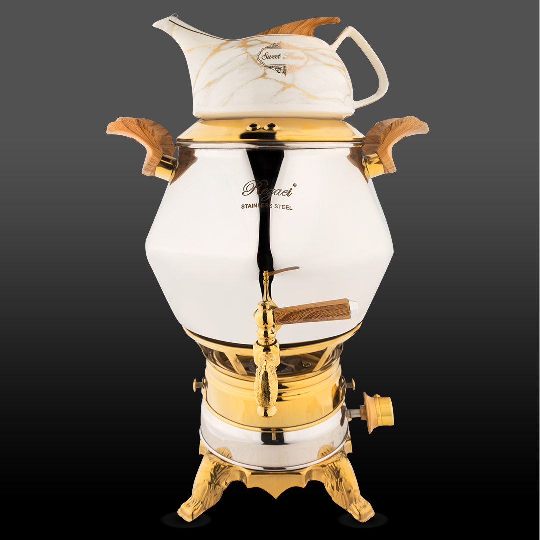 سماور 3 کاره الماس استیل نقره ای و طلایی براق کروپ ست کد 1080STC