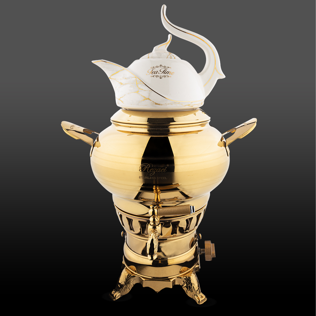 سماور 3 کاره ساحر استیل طلایی براق کروپ ست کد 1020T