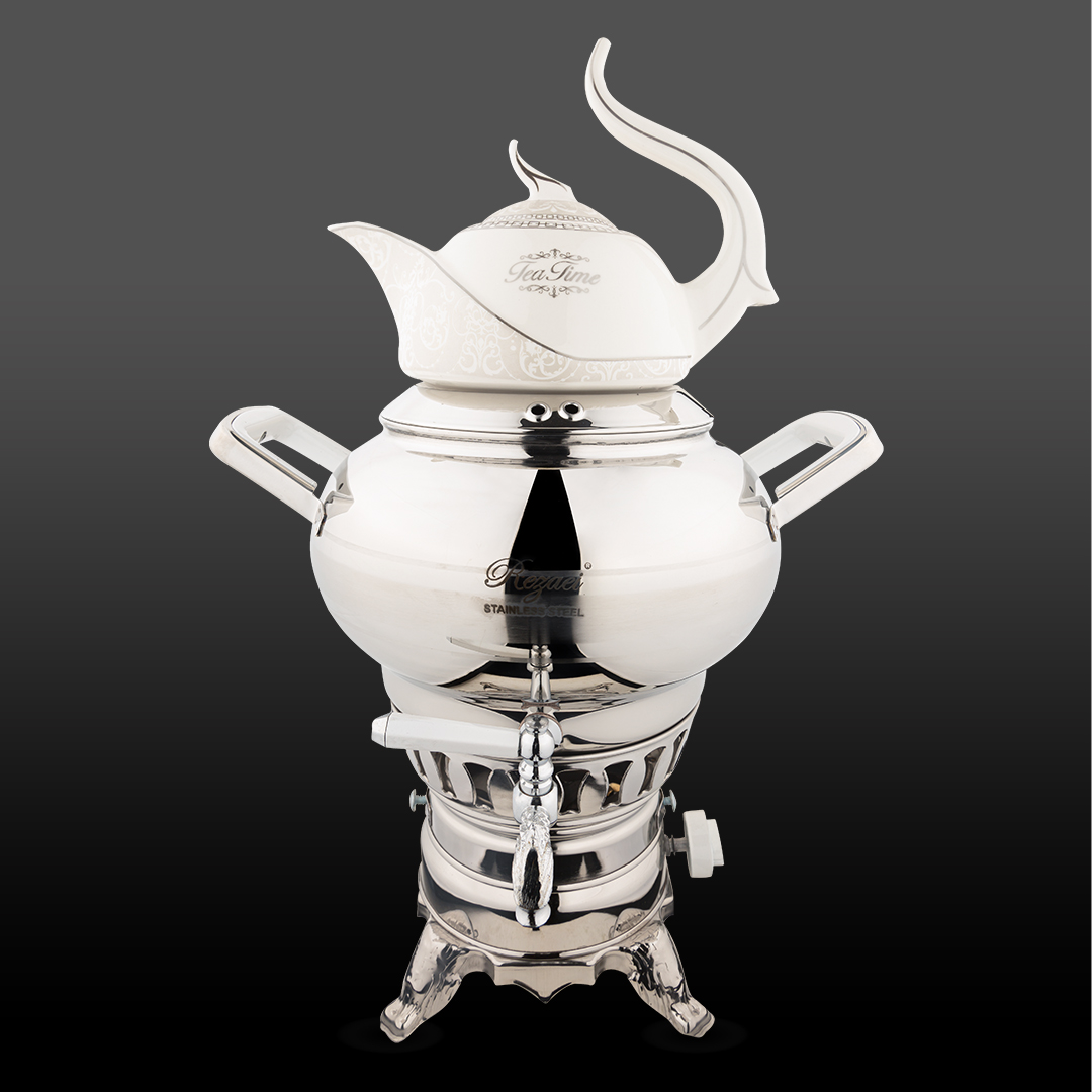 سماور 3 کاره ساحر استیل نقره ای براق کروپ ست کد 1024