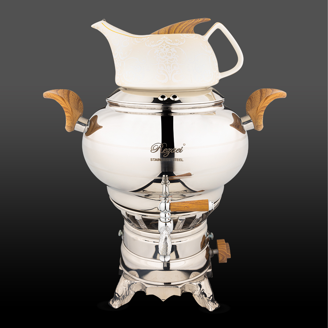 سماور 3 کاره ساحر استیل نقره ای براق کروپ ست کد 1024C