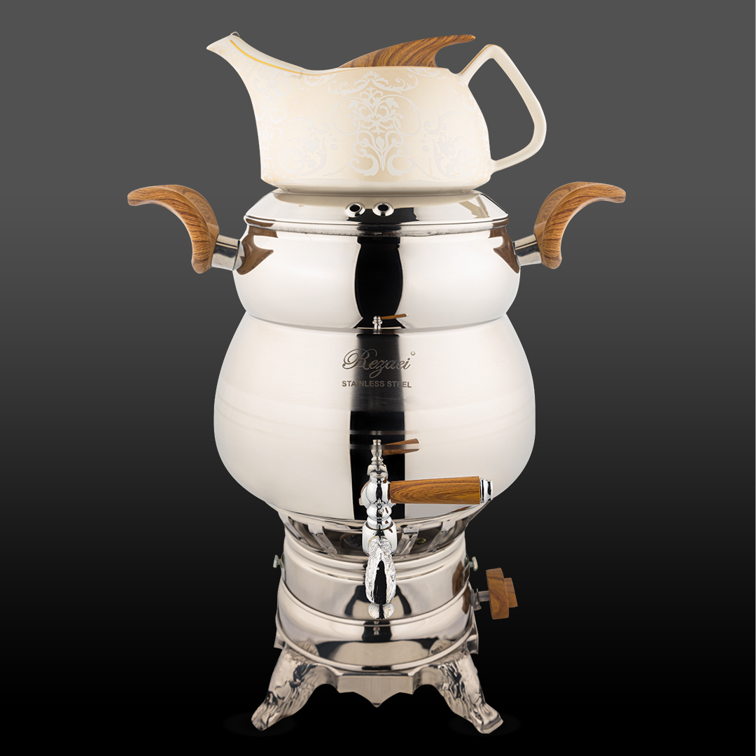 سماور 3 کاره سایه استیل نقره ای براق کروپ ست کد 1027C