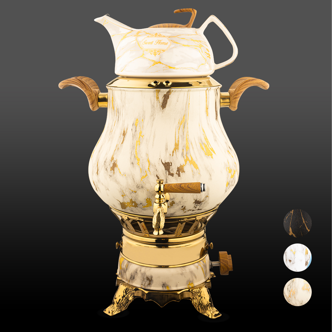 سماور ۳ کاره السا استیل رنگی ماربل کرم کروپ ست کد 1062M