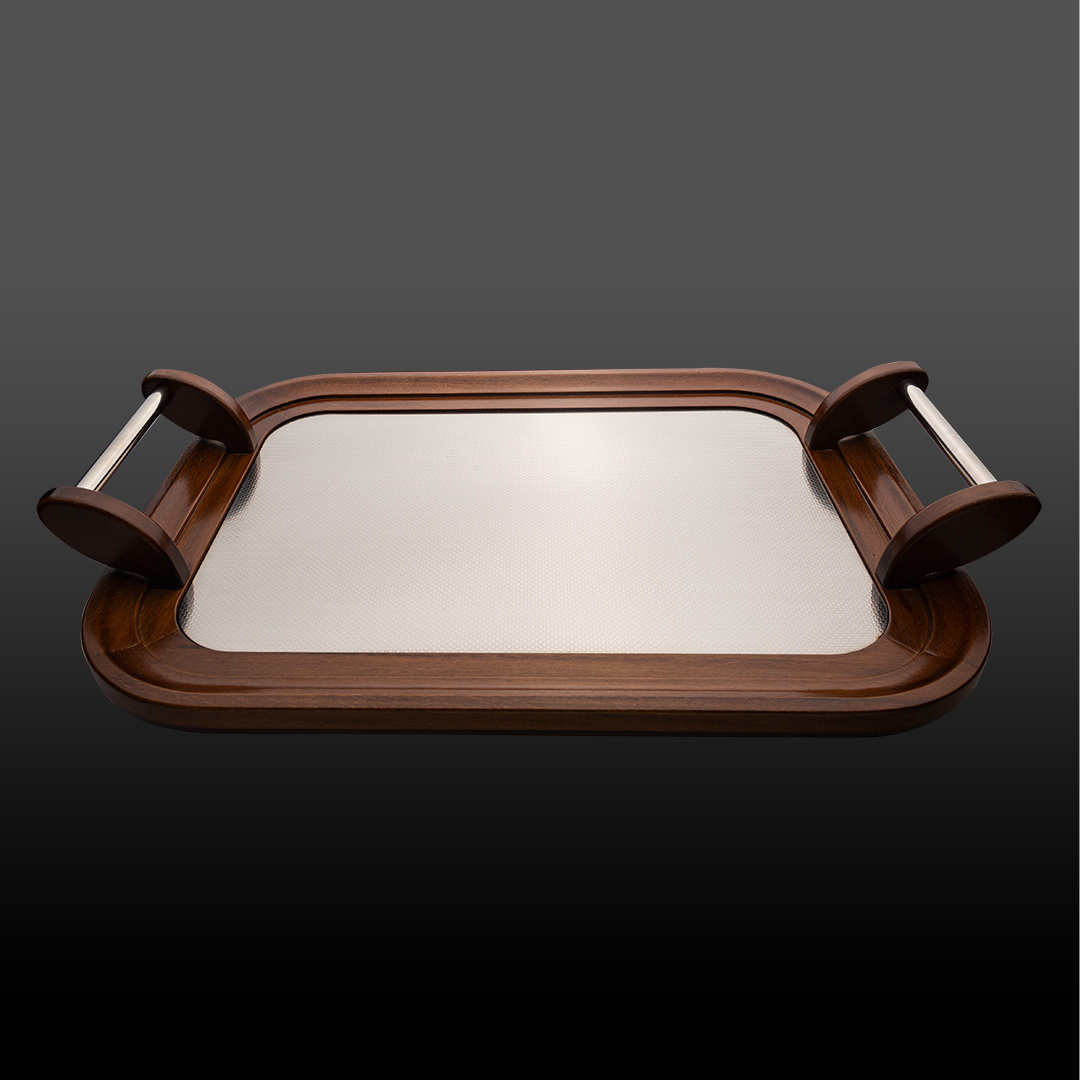 سینی مستطیل چوب استیل نقره ای چیترا کروپ ست کد 4002