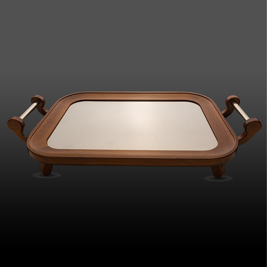 سینی مستطیل چوب استیل نقره ای ژینا کروپ ست کد 4002RC