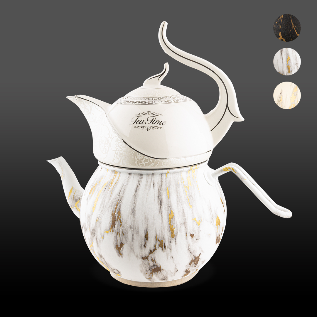 کتری و قوری دنیز لوله دار استیل رنگی ماربل کروپ ست کد 307M