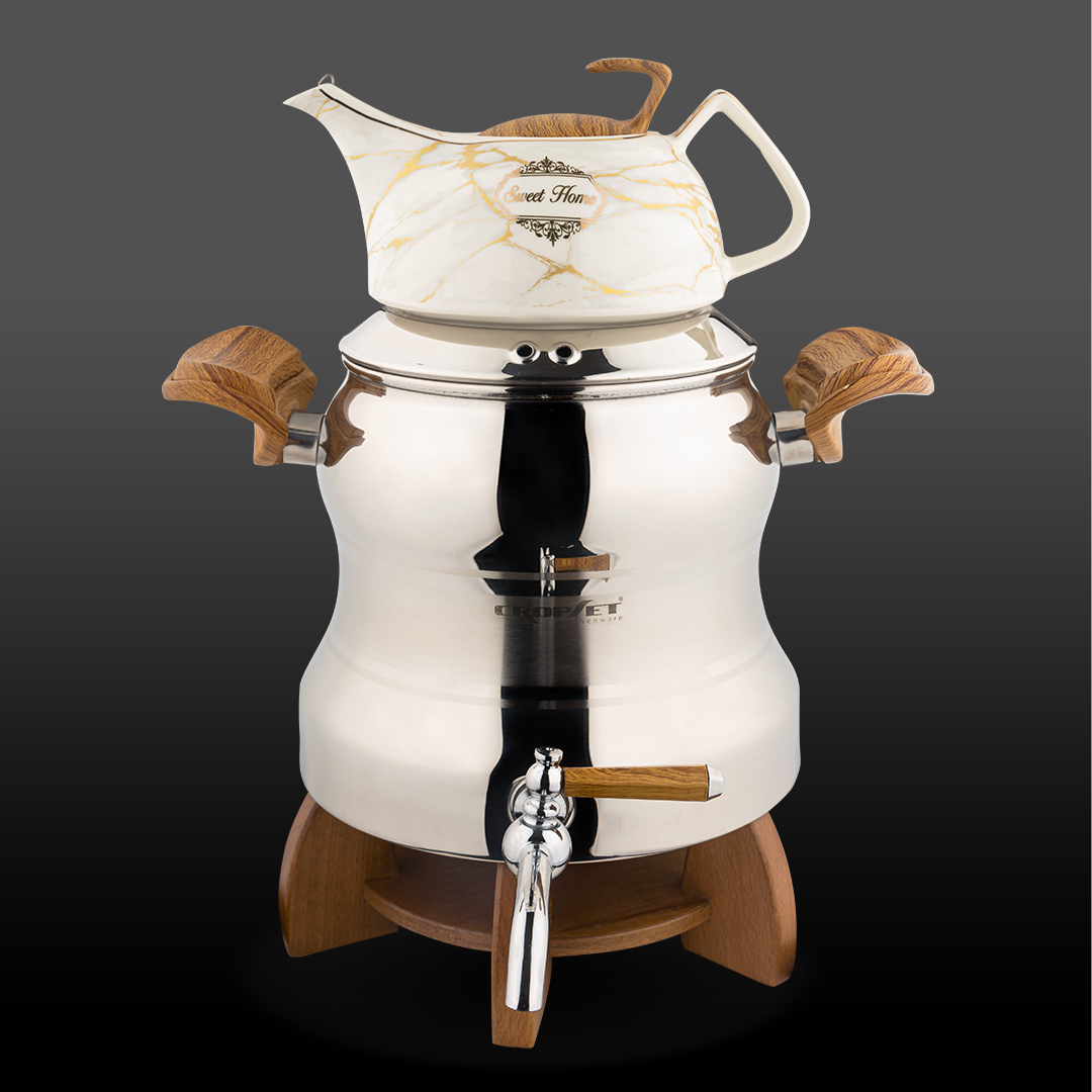 کتری و قوری رونیکا استیل براق کروپ ست با پایه وارمر کد2804