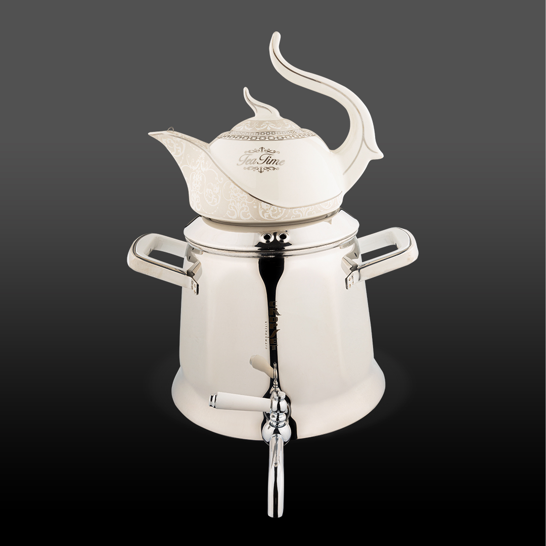 wکتری وقوری هرمس استیل نقره ای براق کروپ ست کد5501