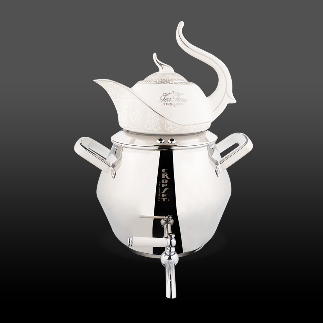 کتری و وقوری الماس استیل نقره ای براق کروپ ست کد6052W