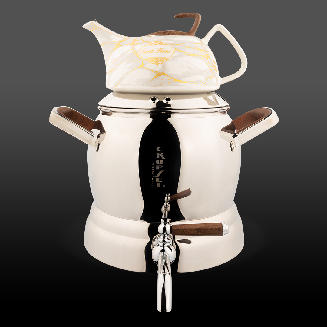 کتری وقوری آرمیتا استیل نقره ای براق کروپ ست کد8802