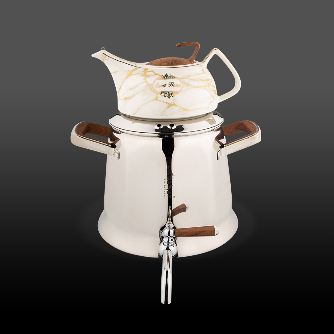 کتری وقوری هرمس استیل نقره ای براق کروپ ست کد5501