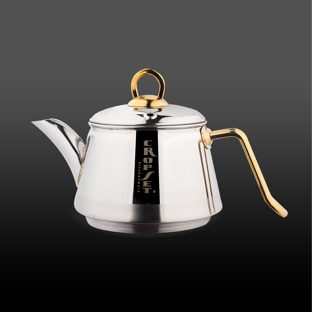 قوری رز استیل نقره ای و طلایی براق کروپ ست کد 1101