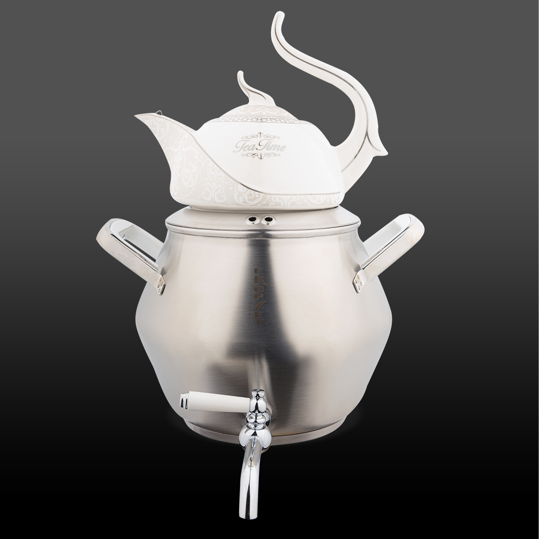 کتری و قوری الماس استیل نقره ای مات کد 8052W کروپ ست